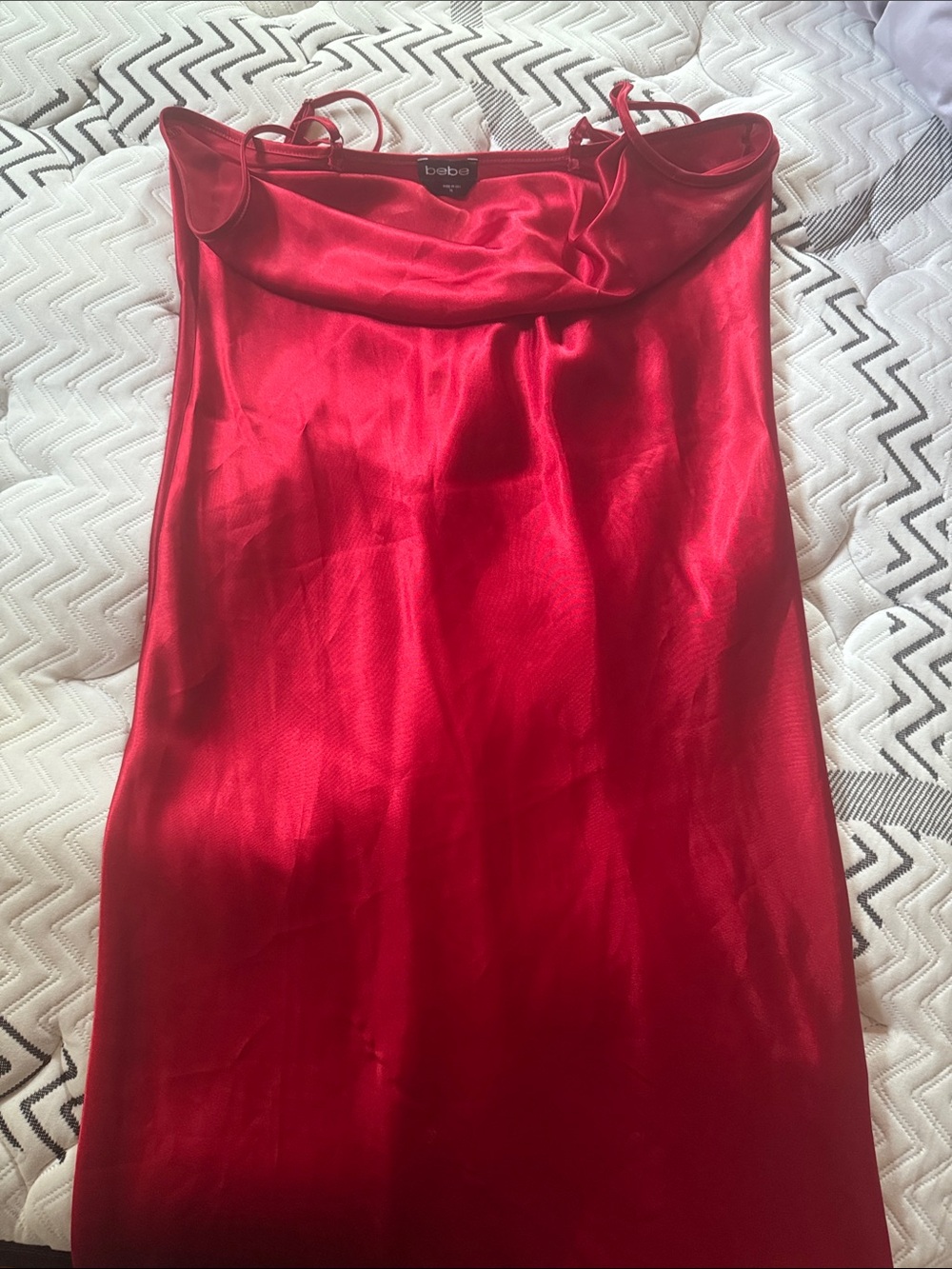 bebe Red Satin Cowl Neck Slip Dress